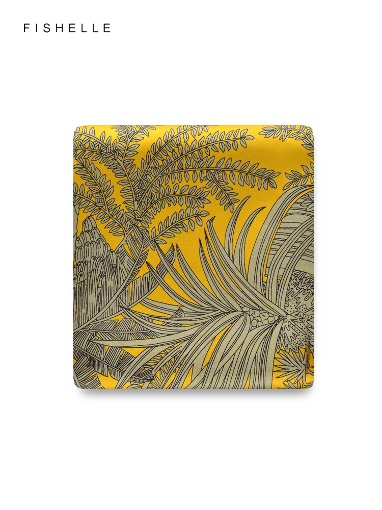 Yellow tropical plants 100% natural silk scarf square head scarves luxury gift women wrap bandana hijab shawl 90cm neckerchief