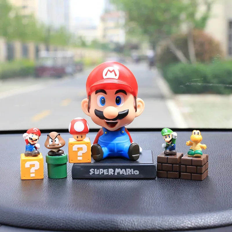 Anime Super Mario Car Internal Miniature Ornament Accessories Shaking Head Doll Cute Super Mario Bros Action Figure Auto Toys