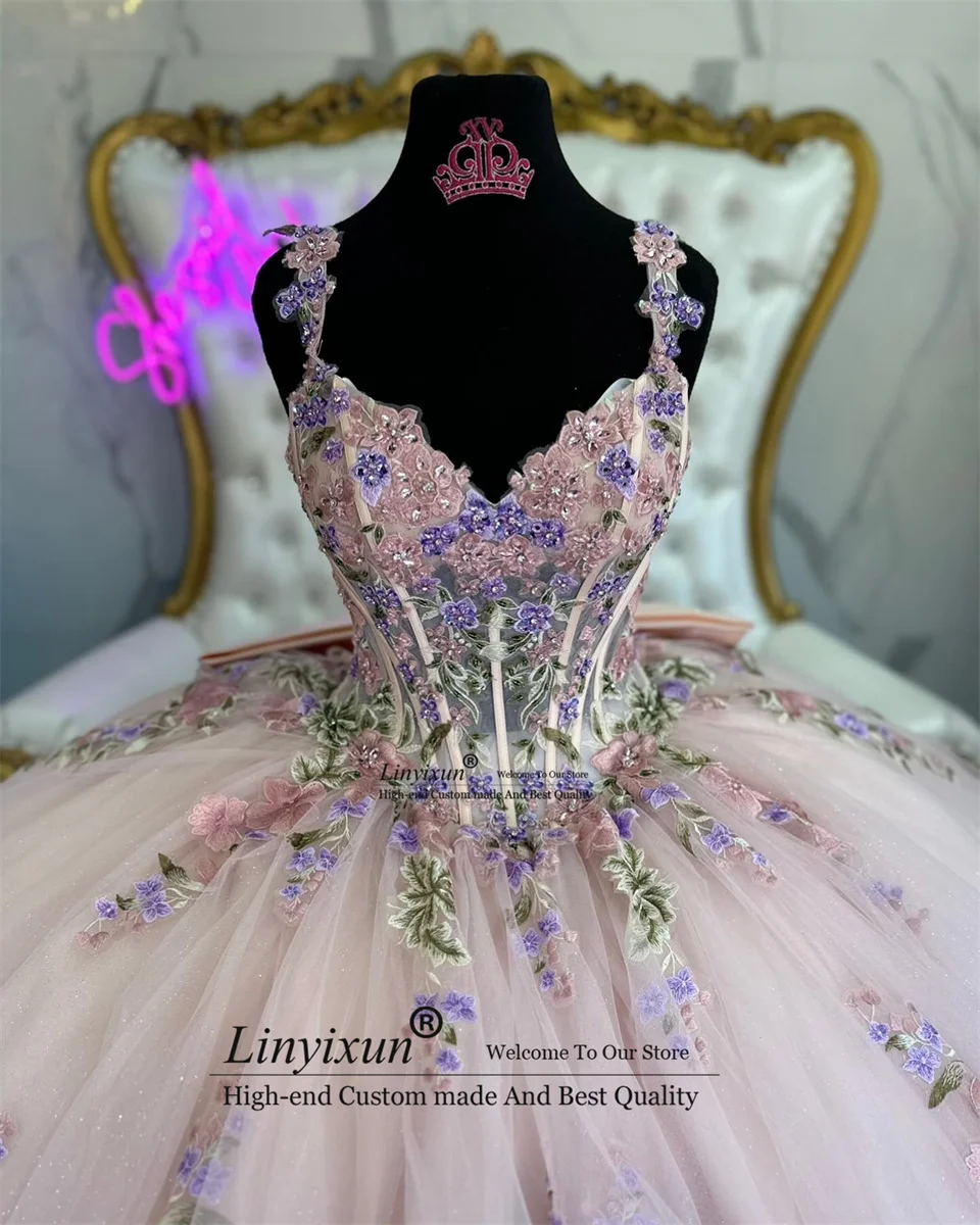 Luxe Roze Quinceanera Jurken 2024 Baljurk Kanten Applique Prinses Sweet 16 Jurk Verjaardagsfeestjurk Vestido De 15