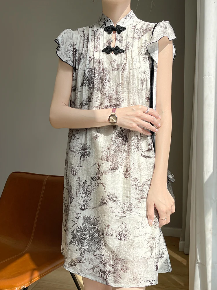 

Новое китайское летнее повседневное свободное женское модное удобное платье Qipao Dr с пуговицами, Новое поступление 2023 года