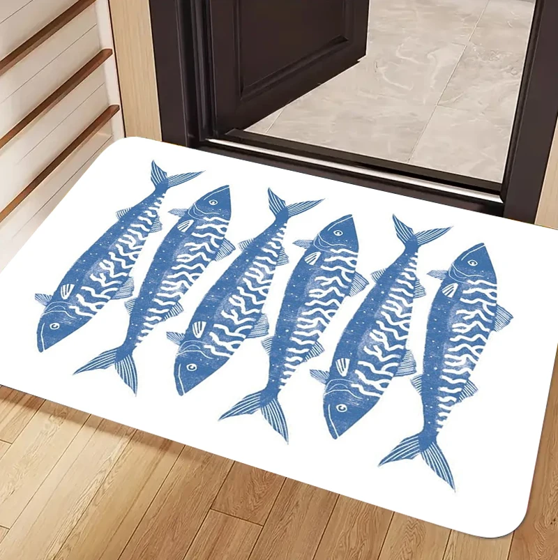 Cute Tropical Marine Life Doormat Colorful Stingray Fish Print Non Slip Absorbent Entryway Floor Mat for Front Door Home Decor