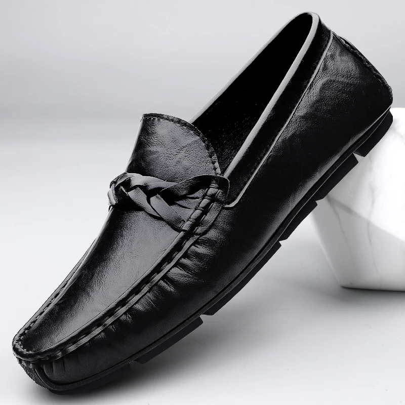 

Peny Loafers Shoes For Men Boat Shoes 2025 Summer Деловые кожаные черные мужские мокасины Мужская повседневная обувь без шнуровки на плоской подошве