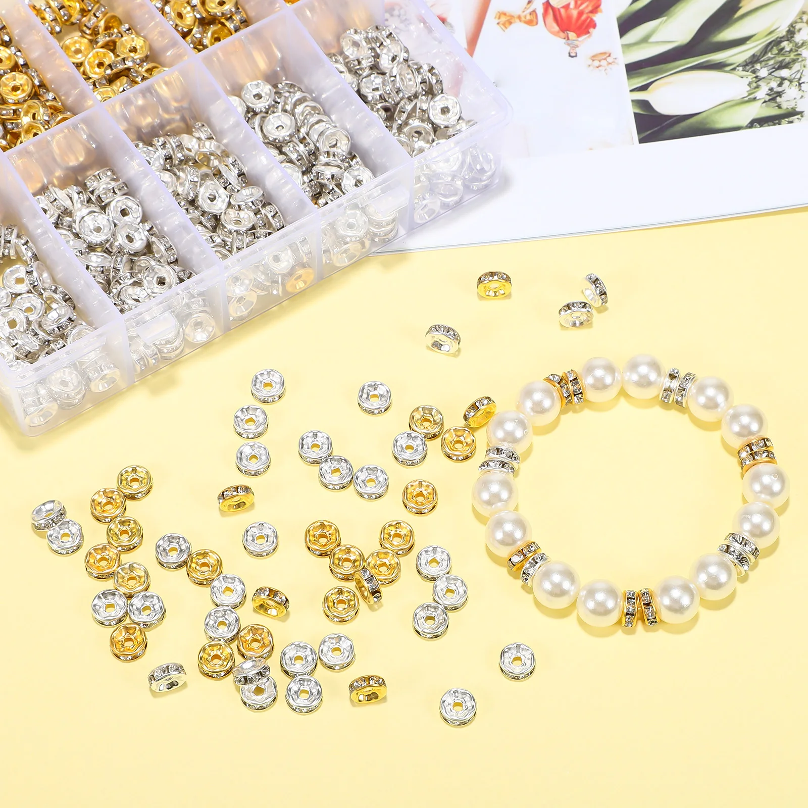 

600 Pcs for Crafts Spacer Bracelet Making Rhinestone Charms Small Round Jewelry DIY Rhinestone Beads Projects Bulk Beads