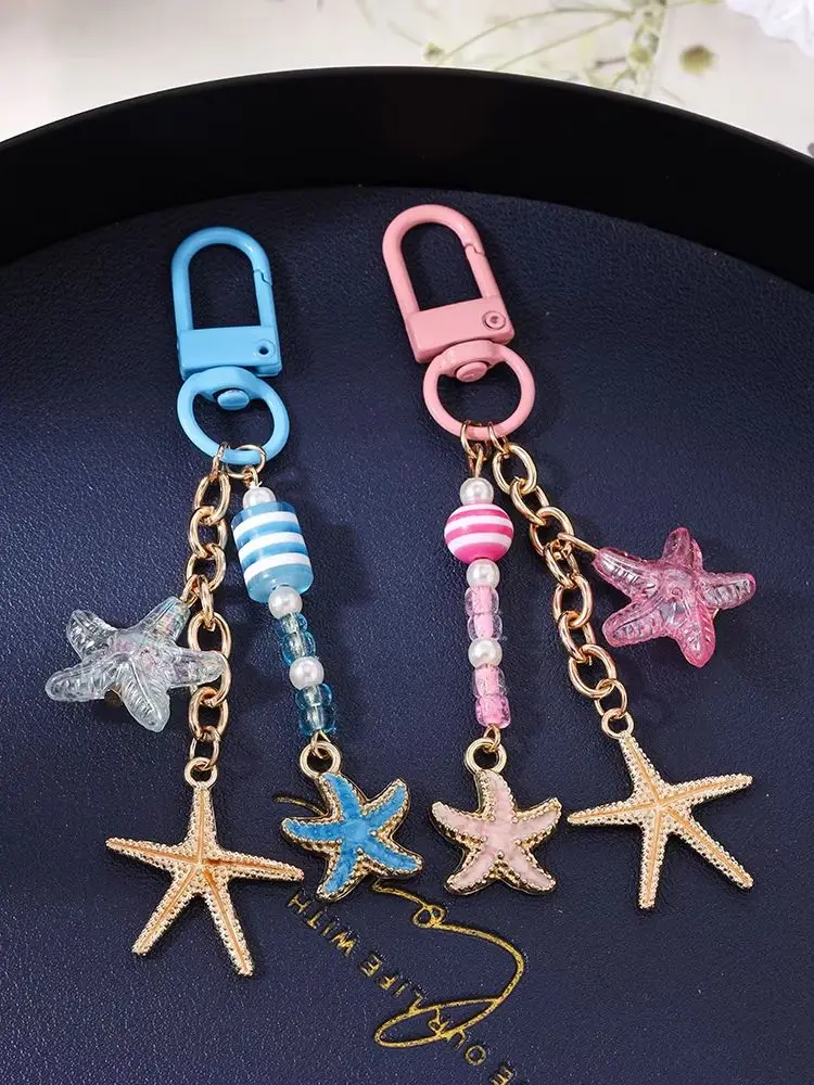 Aihua Niedlicher Seestern-Schlüsselanhänger für Frauen und Mädchen, Schicker Sommer-Strand-Schlüsselring, Anhänger für Handtaschen-Deko, DIY Handgemachter Schmuck, Geschenk – Detail 1