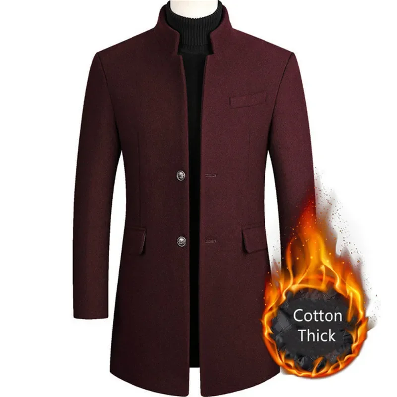 Solid Mens Long Woolen Coats New Winter Fashion Men Slim Fit Long Sleeve Cardigans Blends Coat Jacket Suit Cloak