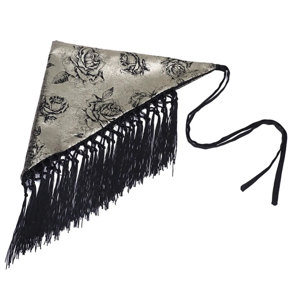 Chinese Style Triangular Waist Belt Printing Ethnic Style Trim Butt Curtain Irregular Hem Y2K Floral Triangular Belt Jeans Decor