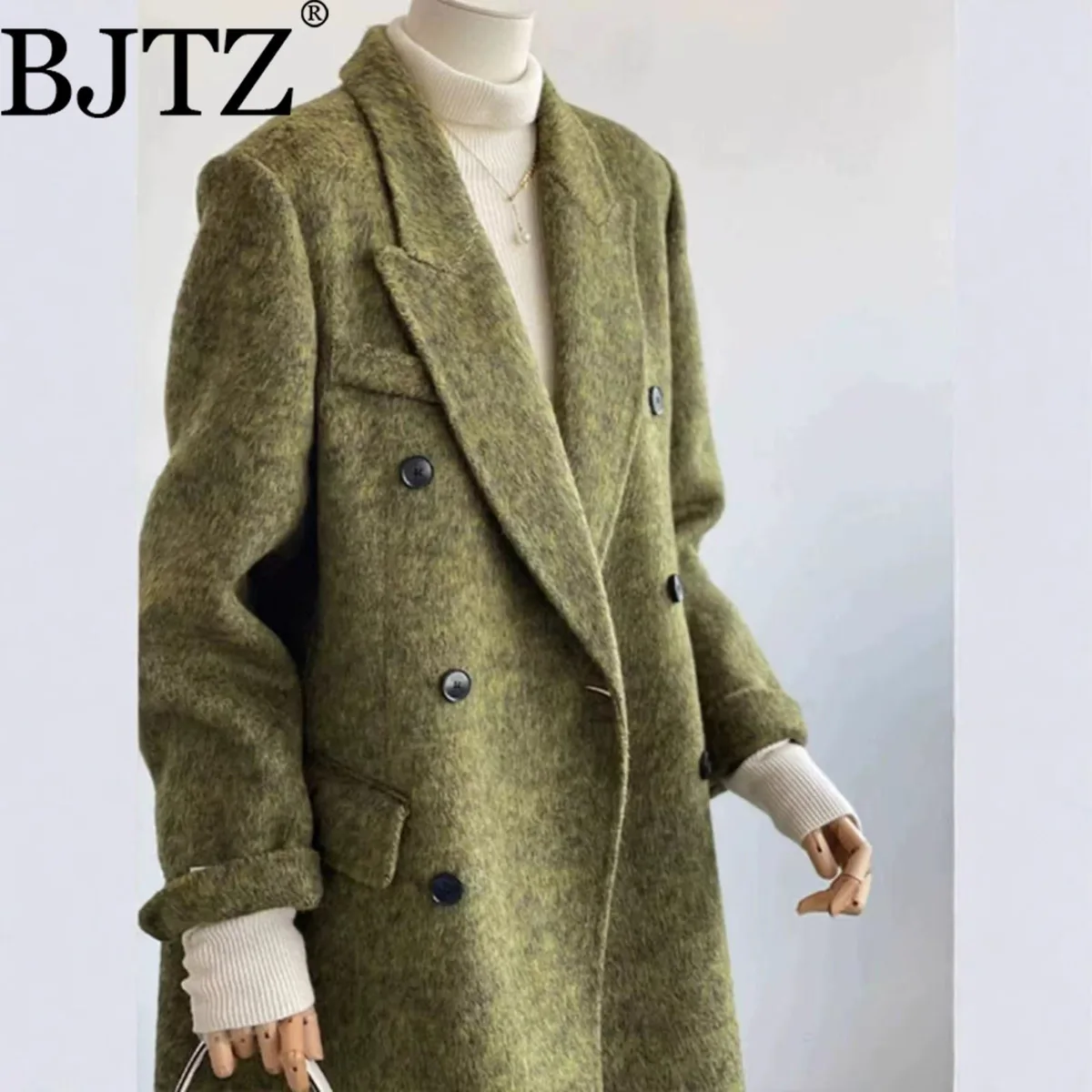 

BJTZ Костюм на плечо Шерстяная куртка 2025 Новое осенне-зимнее корейское пальто, удлиненное, простое и универсальное для офисной женской верхней одежды