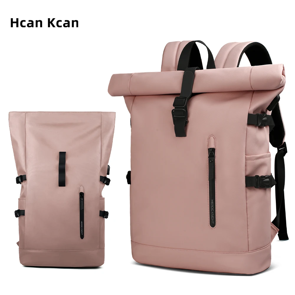 HcanKcan Roll-top Fashion Backpack For Women Expandable Waterproof 15.6 Laptop Bag Large Capacity Travel Bag Casual School Pack