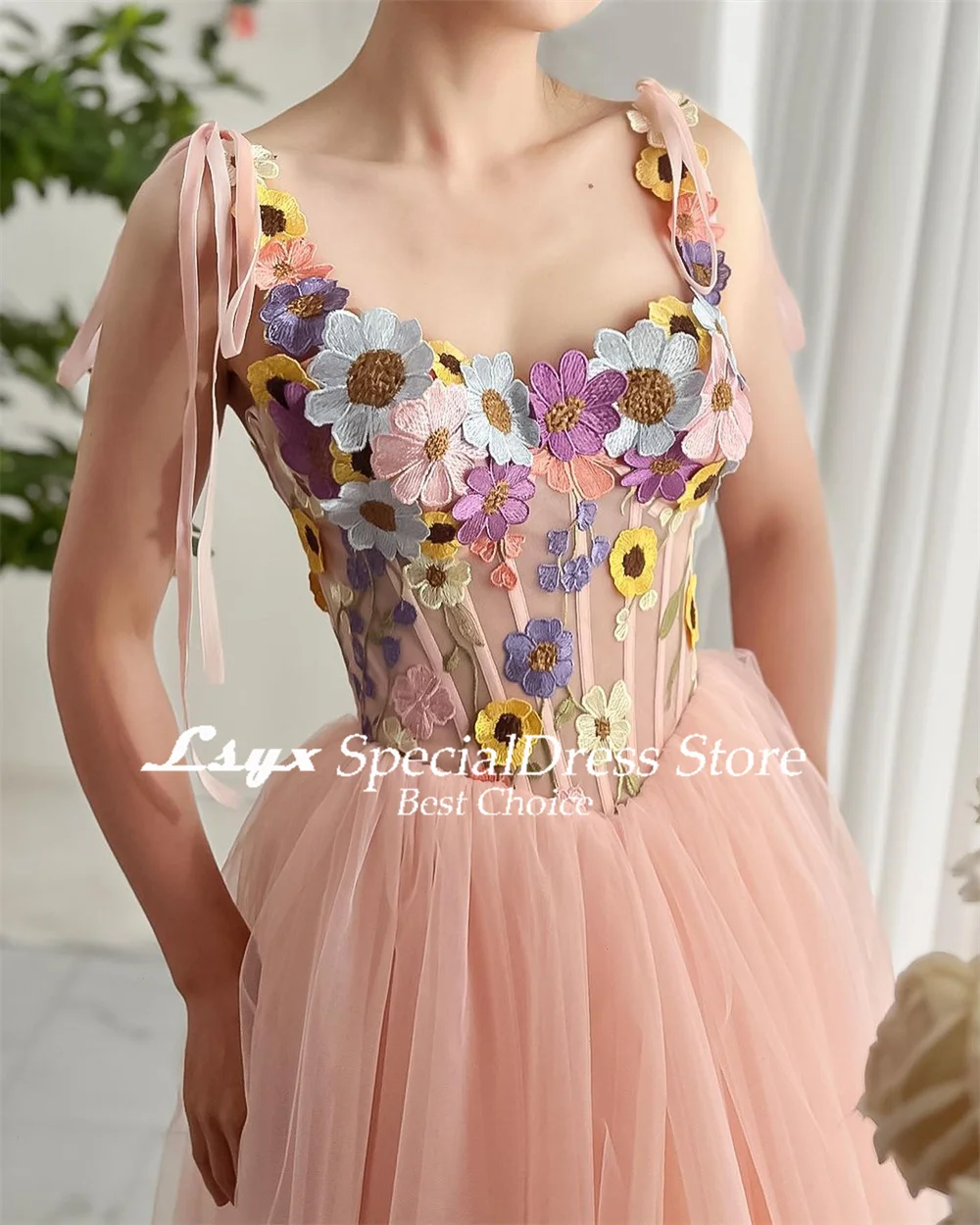 LSYX Pastrol Floral Appliques Prom Gown A-line Ankle-Length Homecoming Dresses 2024 Fairy Spaghetti Strap Birthday Party Dresses