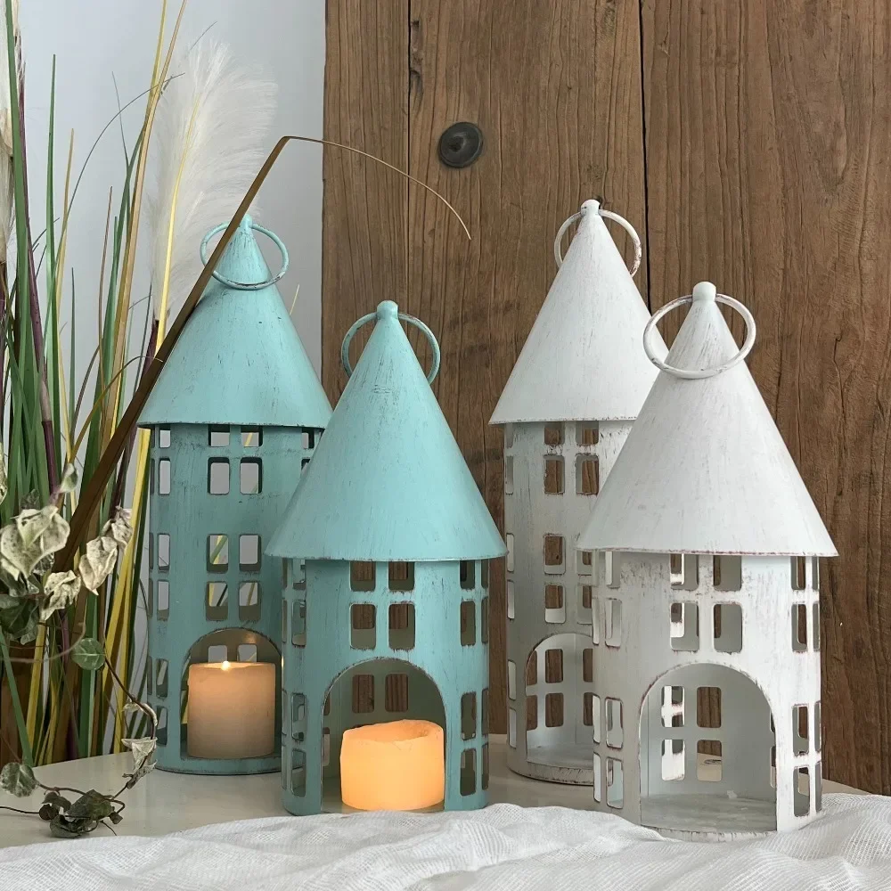 Vintage Castle-Shaped Metal Candle Holders Rustic Fairy Tale Hanging Candlestick Home Garden Living Room Wall Candlesticks Decor