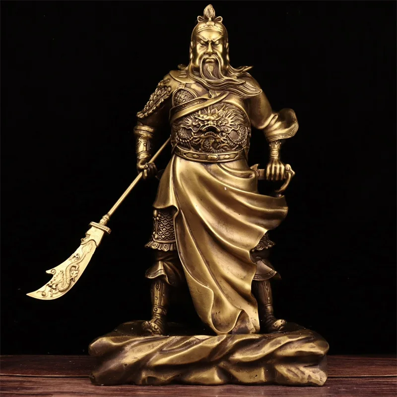 Guyunzhai Brass Copper Lifting Knife Gong Emperor Lord Guan The Second Home Worship Statue Decorat