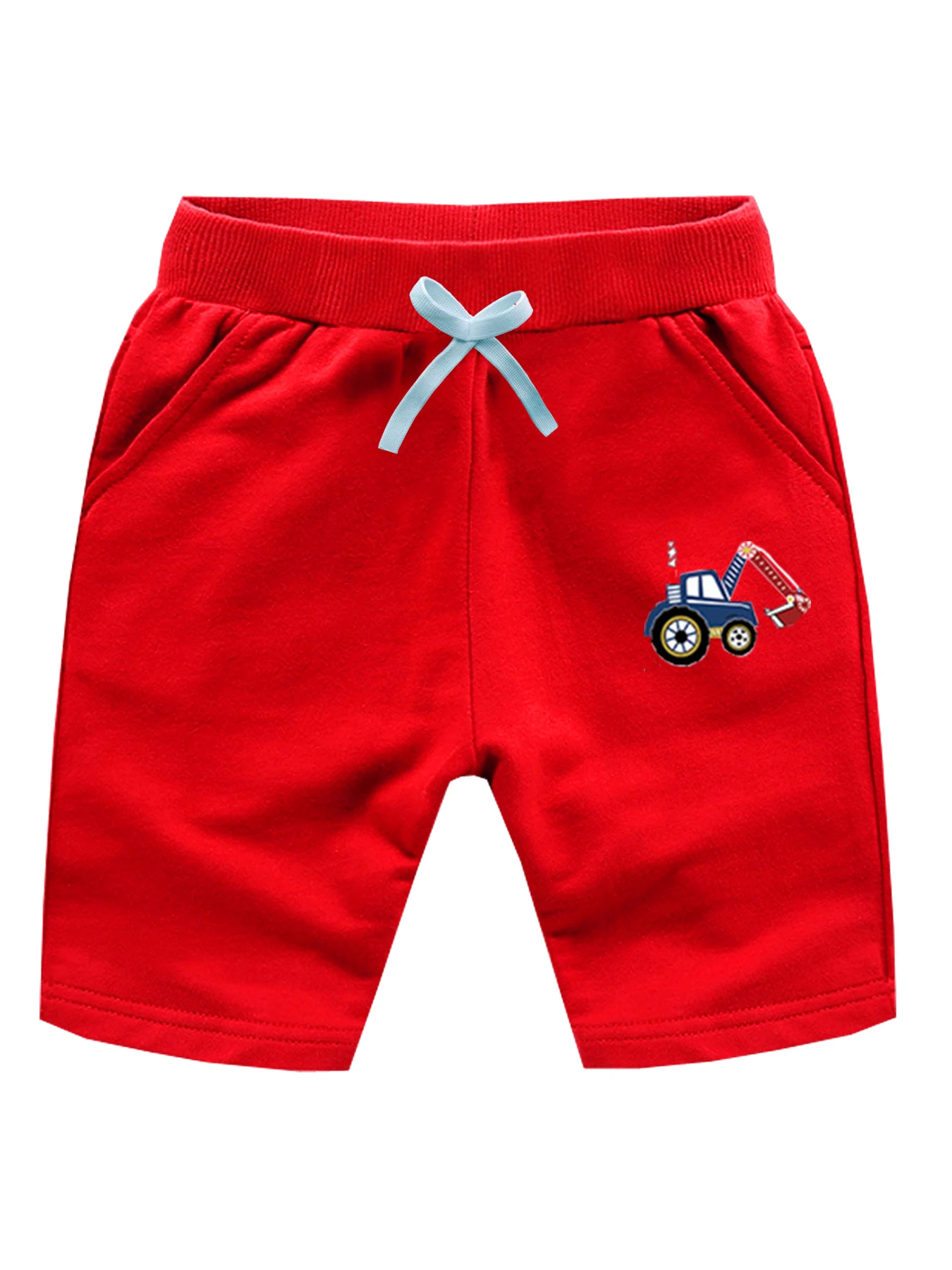 1 PCS Random Children's Shorts,Summer Kids Soft Breathable Polyester Shorts, Excavator Print, Elastic Waist For Boys & Girls, 10