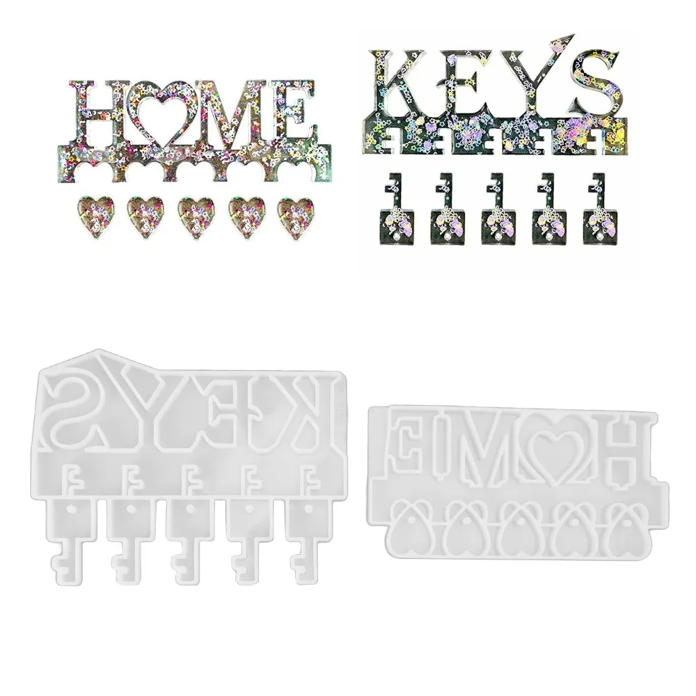 2Pcs Practical White Key Holder Mold Silicone Different Specifications Silicone Mold Kit Resin Casting Mold Keychain Making