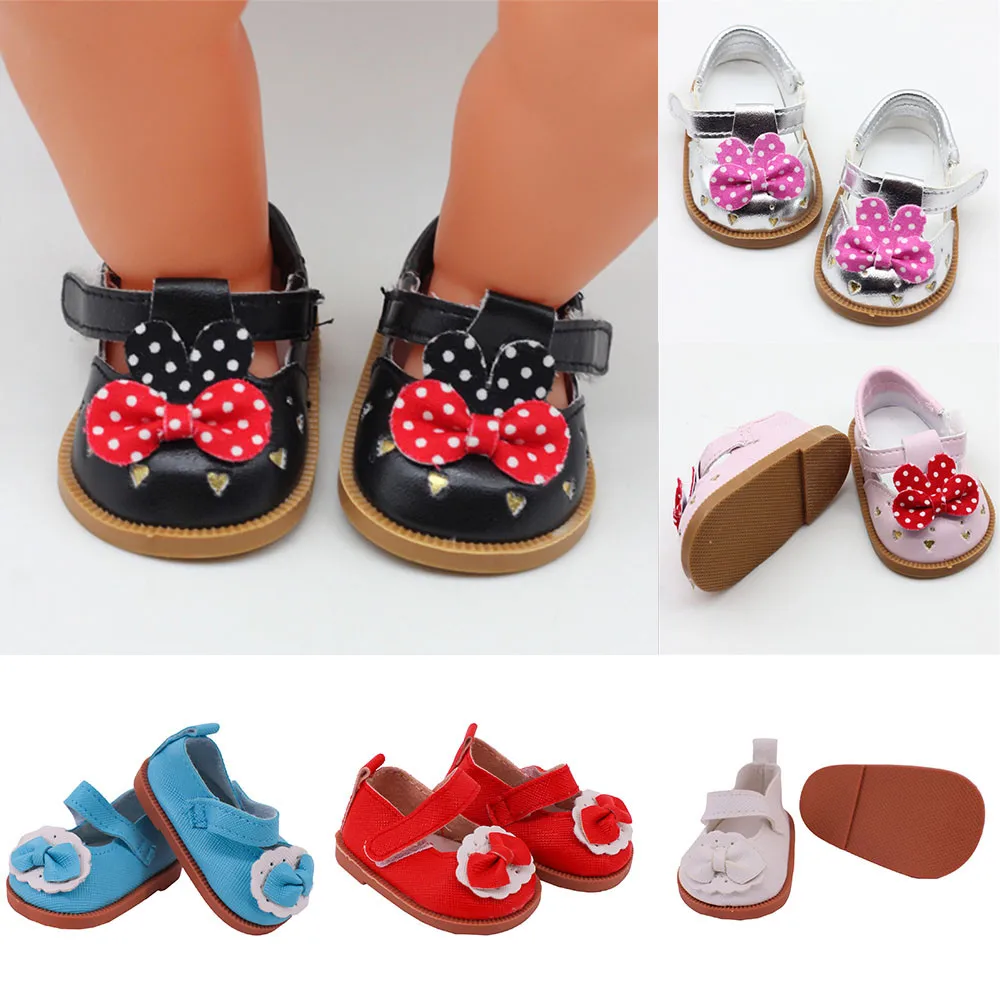 

Lace Leather 7CM Cute Bow Doll Shoes for 18Inch American Doll&43CM Born Baby Doll Toys for Girls Our Generation Doll Accessories