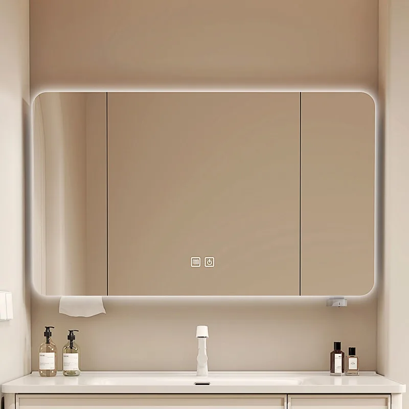 Bathroom mirror cabinet separately wall-mounted rounded corners Bathroom beauty storage rack Mirror smart mirror cabinet with so