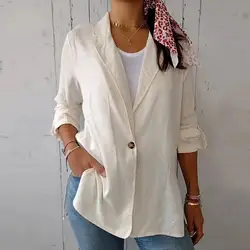 Abrigo elegante con solapa para mujer, Chaqueta de manga larga con un solo botón para el trabajo y la Oficina, Color sólido, ropa de trabajo suelta