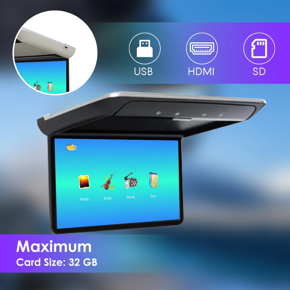 11.6 Inch Car Roof Monitor TV Flip Down 1080P Video HD Screen MP5 Player IPS Screen With 16-color Ambient Light USB SD HDMI FM