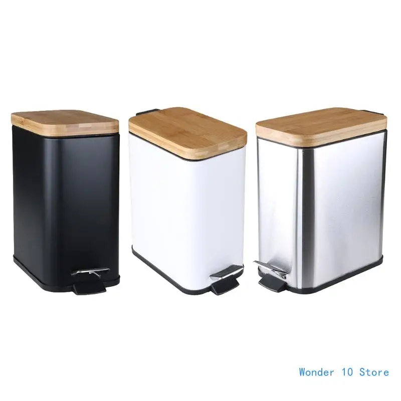 

Step Trash Can Garbage Rubbish Bin with Bamboo Lid Waste Container