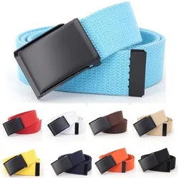 Cinturón de lona para hombre y mujer, diseño de moda, cinturones de lona de color puro de alta calidad, hebilla de Metal para exteriores, pretina de tela informal para pantalones vaqueros
