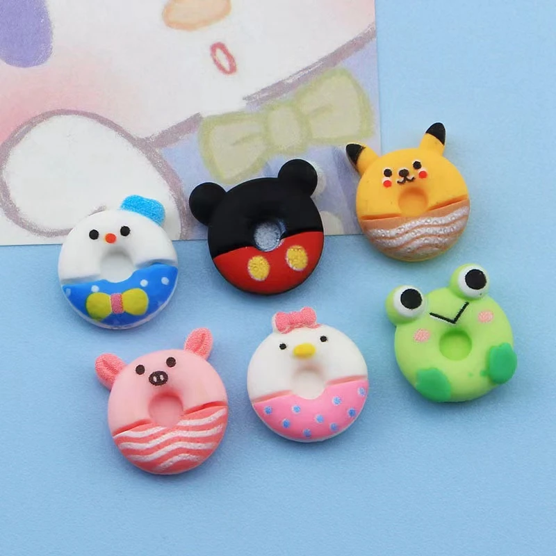 20Pcs Resin 3D Cute Mini Cartoon Animal Doughnuts Flatback Figurines Scrapbook Wedding Applique Nail Art Decor Crafts