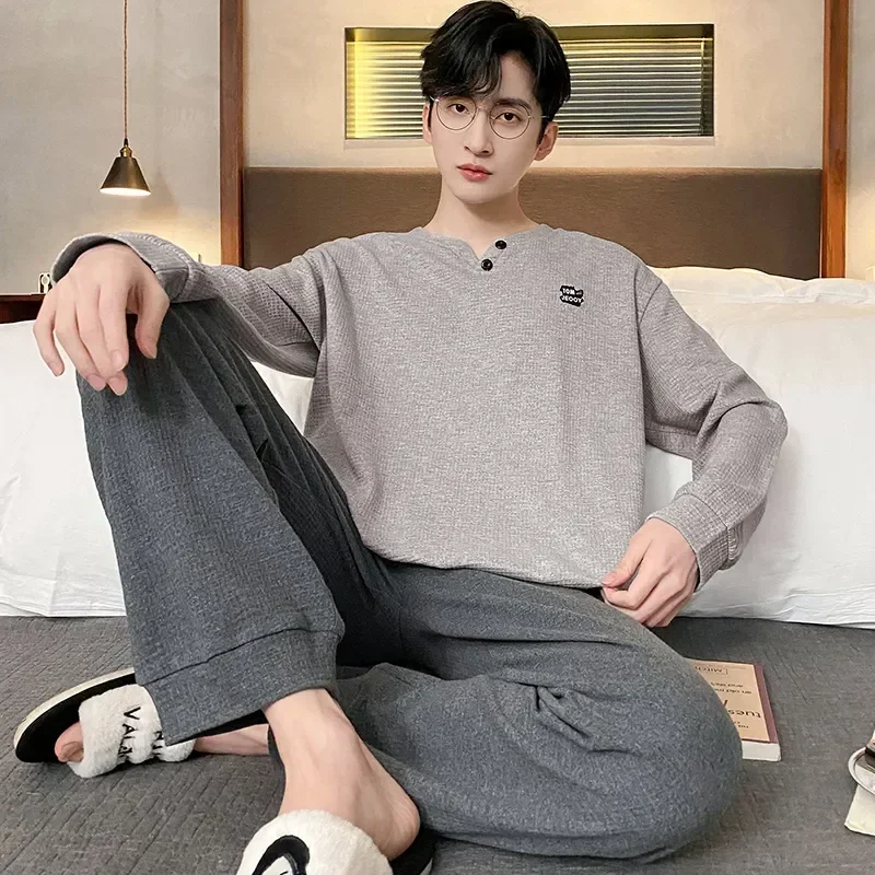 Пижамы, пижамы, хлопковые осенние пижамы, размеры, полосатые комплекты для отдыха, зимние мужские пижамы с надписью, повседневная одежда для сна, костюмы с героями мультфильмов