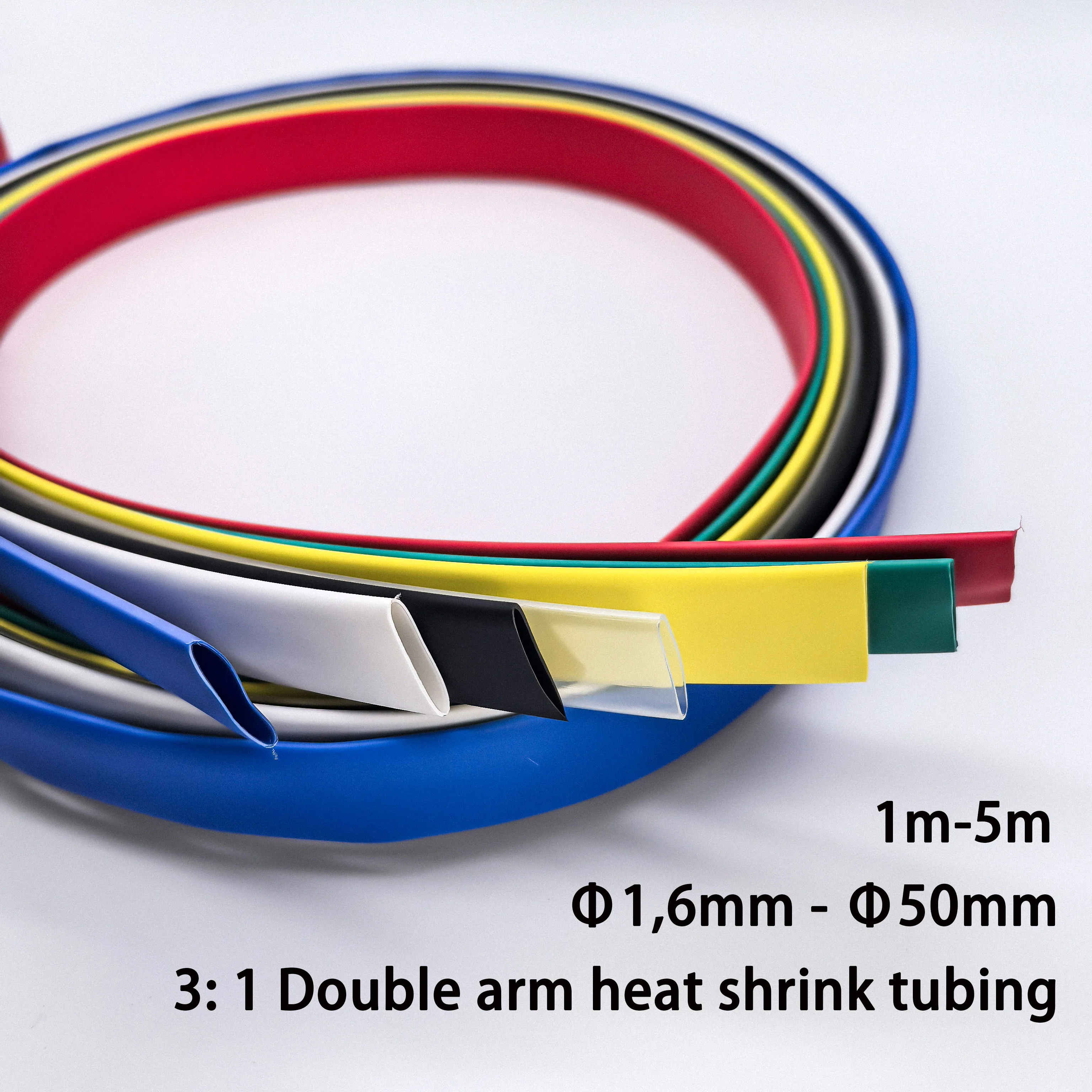 3:1 environmentally friendly PE double-wall heat shrinkable tubing with adhesive, Φ1,6mm - Φ50mm, seven colours 1m-5m