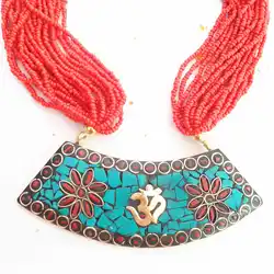 Tibetan Big Pendants Red Mini Beaded Necklace Tribal Jewerly TNL600