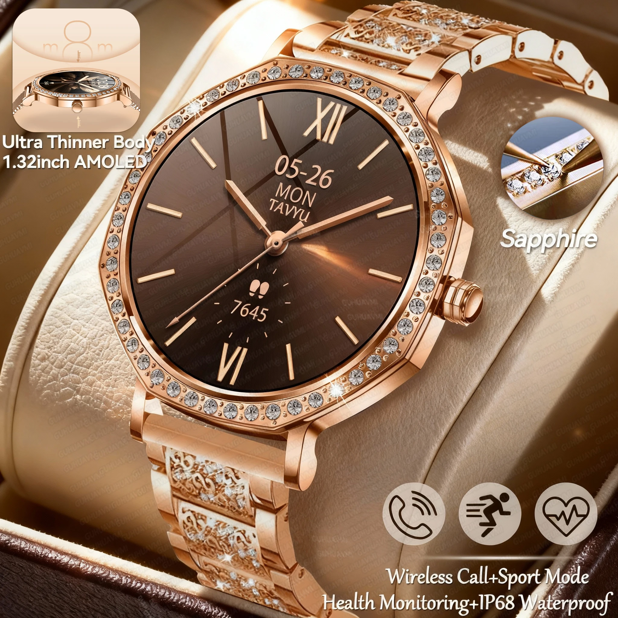 

2026New 1.32" Ultra-thin AMOLED Screen Smart Watch Women Bluetooth Call Clock Health Monitor IP68 Waterproof Luxury Smartwatches
