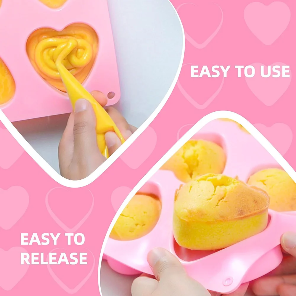 Heart Silicone Molds Valentine's Day for Baking Cake Chocolate Love Shaped Jello Mould,6Cavity Soap Craft Handmade Gift Pan
