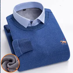 Camicie a maniche lunghe da uomo autunno e inverno finte in due pezzi più velluto casual no-iron slim business sociale di alta qualità