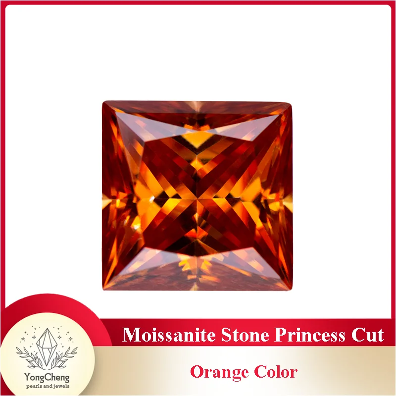 

Moissanite Stone Princess Cut Orange Color Lab Grown Diamond Charms DIY Jewelry Making Materials with GRA Certificate