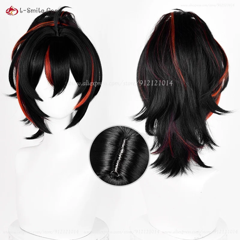 

Zhu Yuan Cosplay Wig Black Orange Red Mixed Wigs 33cm Short Ponytail Clip Heat Resistant Synthetic Hair Halloween Anime Wigs