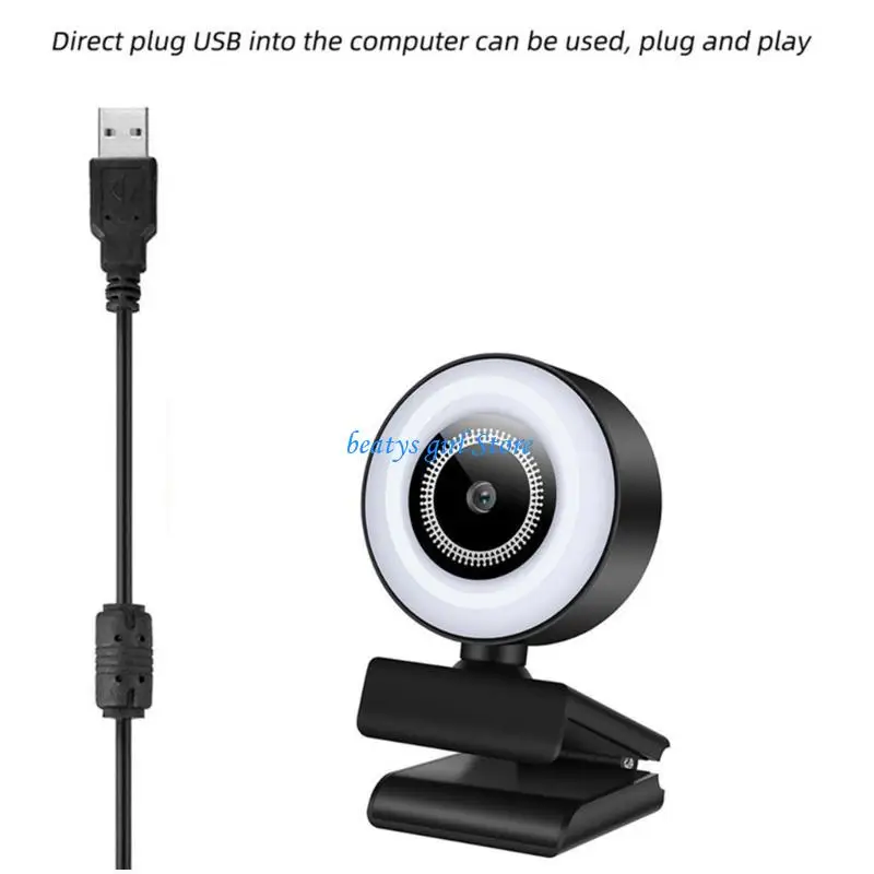 

C7AB 360°Rotate Webcam 1080p Computer Camera Round High-definition-Focus 3-Fill Light