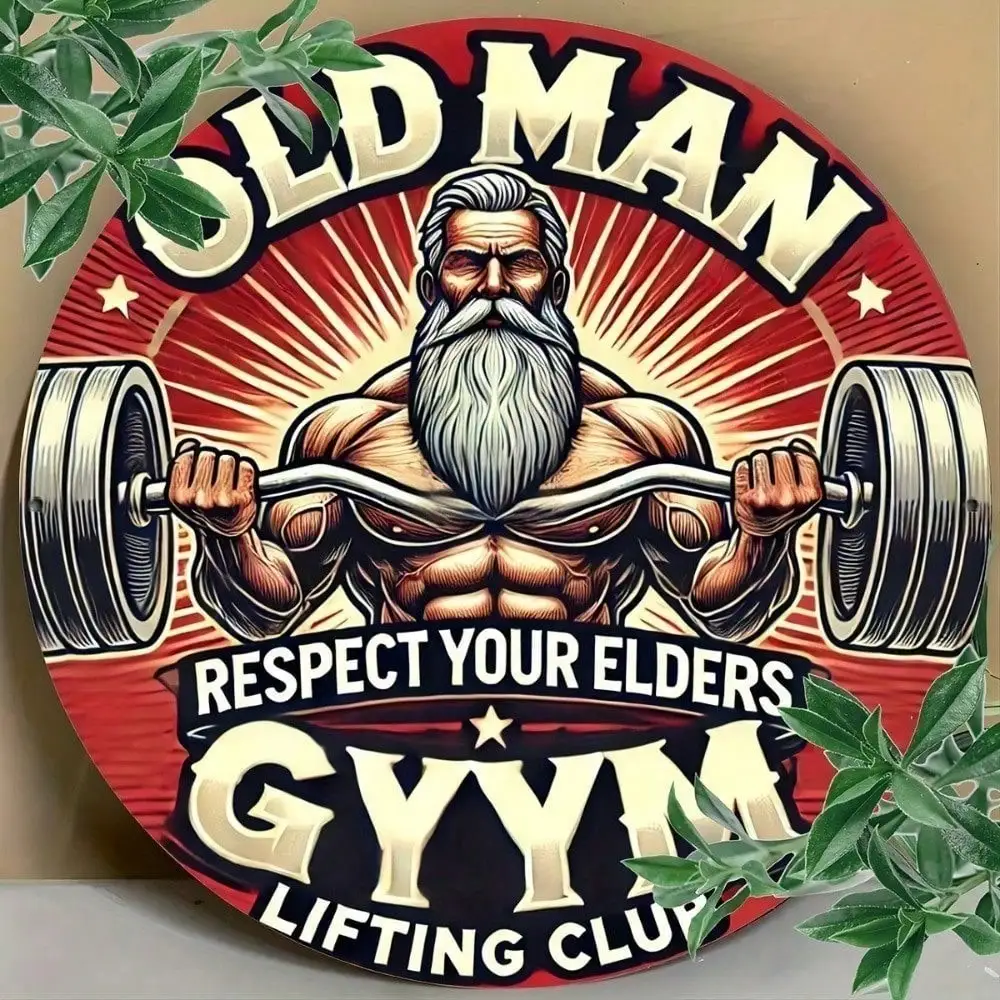 Old Man Gym Lifting Club Barbell Tin Sign - Vintage Durable Metal Plaque Wall Decor, Fitness Garage Workout Room Wall Art