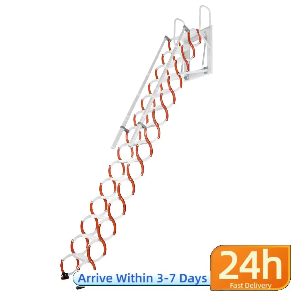 

Ceiling Mount Attic Ladder Invisible Telescoping Attic Stairs Manganese Steel Anti-Slip Feet Suitable for Garages Roofs Basement