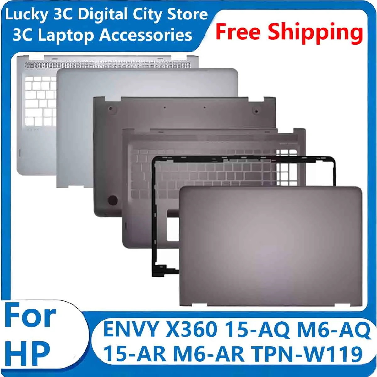 New For HP ENVY X360 15-AQ M6-AQ 15-AR M6-AR TPN-W119 Replace Laptop LCD Cover Front Bezel Palmrest Bottom Case Brown 856782-001