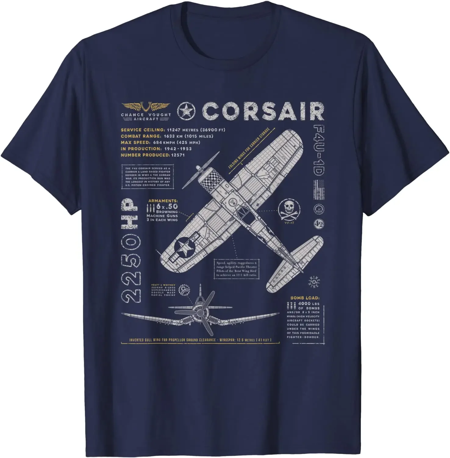 US Air Force F4U Corsair Fighter WWII Warbird T-Shirt 100% Cotton O-Neck Short Sleeve Summer Casual Mens T-shirt Streetwear