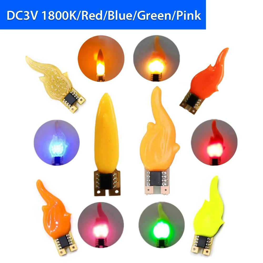 DC3V Candle Flame LED Filament Flickering+Always ON 2-mode 1800K/Red/Green/Blue/Pink Birthday Party Decor Light Bulb Accessories