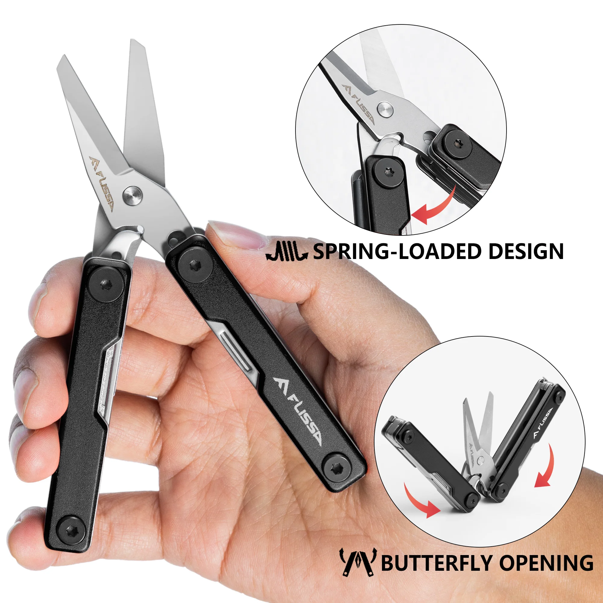 FLISSA 11in 1 متعدد المهام للطي مقص جيب صغير محمول الفولاذ المقاوم للصدأ سكين في الهواء الطلق سكين تخييم المعادلة الديكور