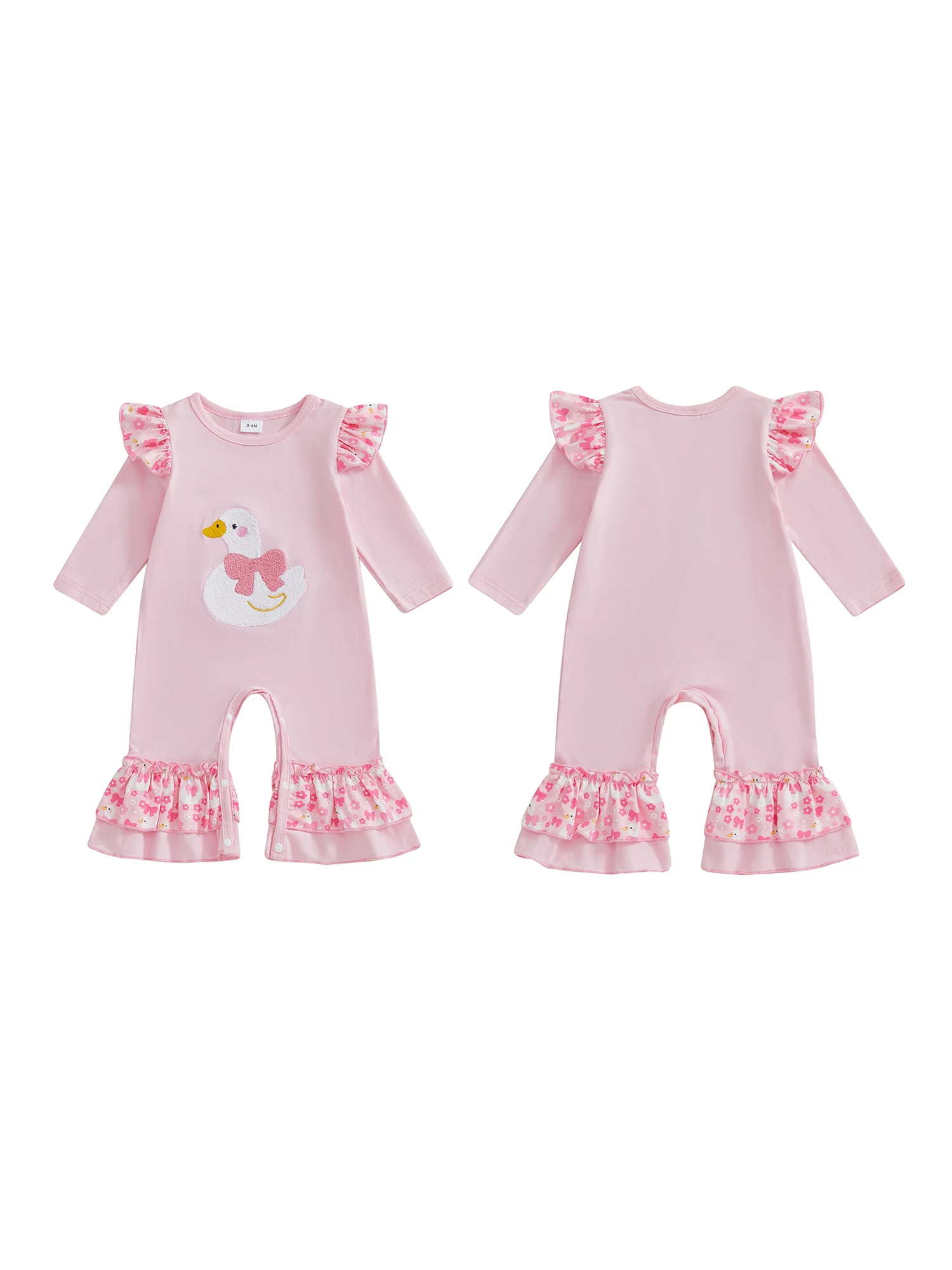 Body d'automne pour bébés filles, avec adorable broderie de canard, manches longues et encolure ronde pour un Look élégant
