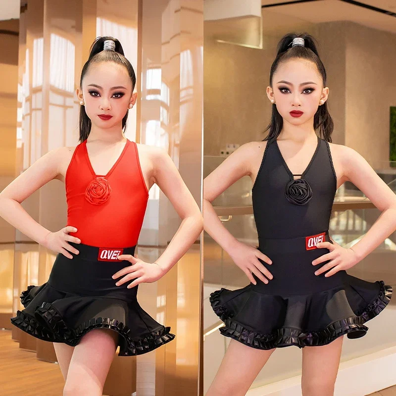 

Children Performance Dancing Dresses Summer Latin Dance Clothing Girls Sleeveless Latin Dance Costume Training Wear