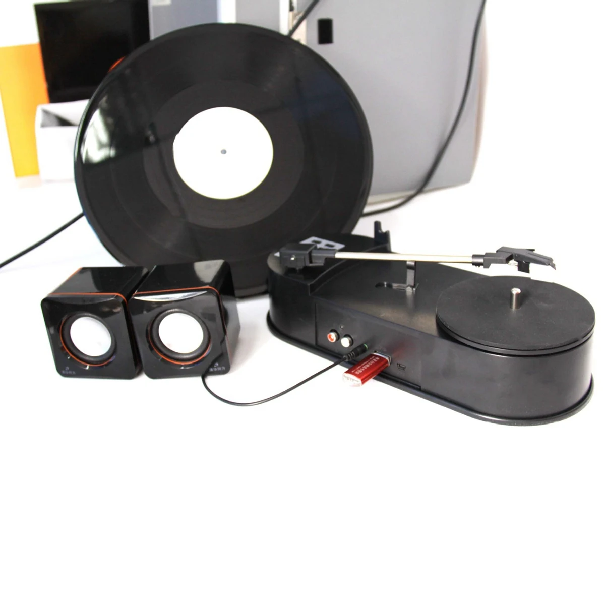 B37B-Mini Vinyl Record Player Gramophone Direct Rotation U Disk MP3 Dual Speed 33