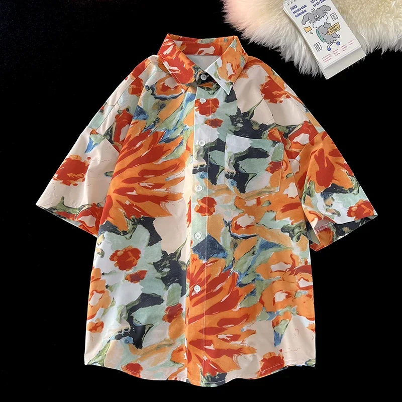 

Fashion Hawaii Shirt Floral Pattern Trendy Summer Beach Shirts Leightweight Short Sleeve Casual Men Blouses Harajuku Couple Tops