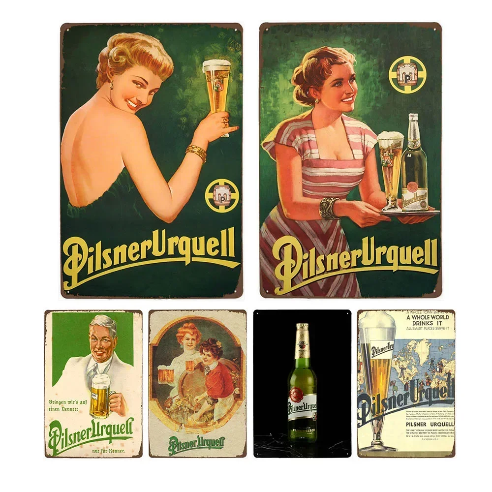 Pilsner Urquell Placa Decorativa de Metal Vintage para Parede, Letreiro de Cerveja Belga, Decoração para Bar, Caverna do Homem, Clube, 20x30cm