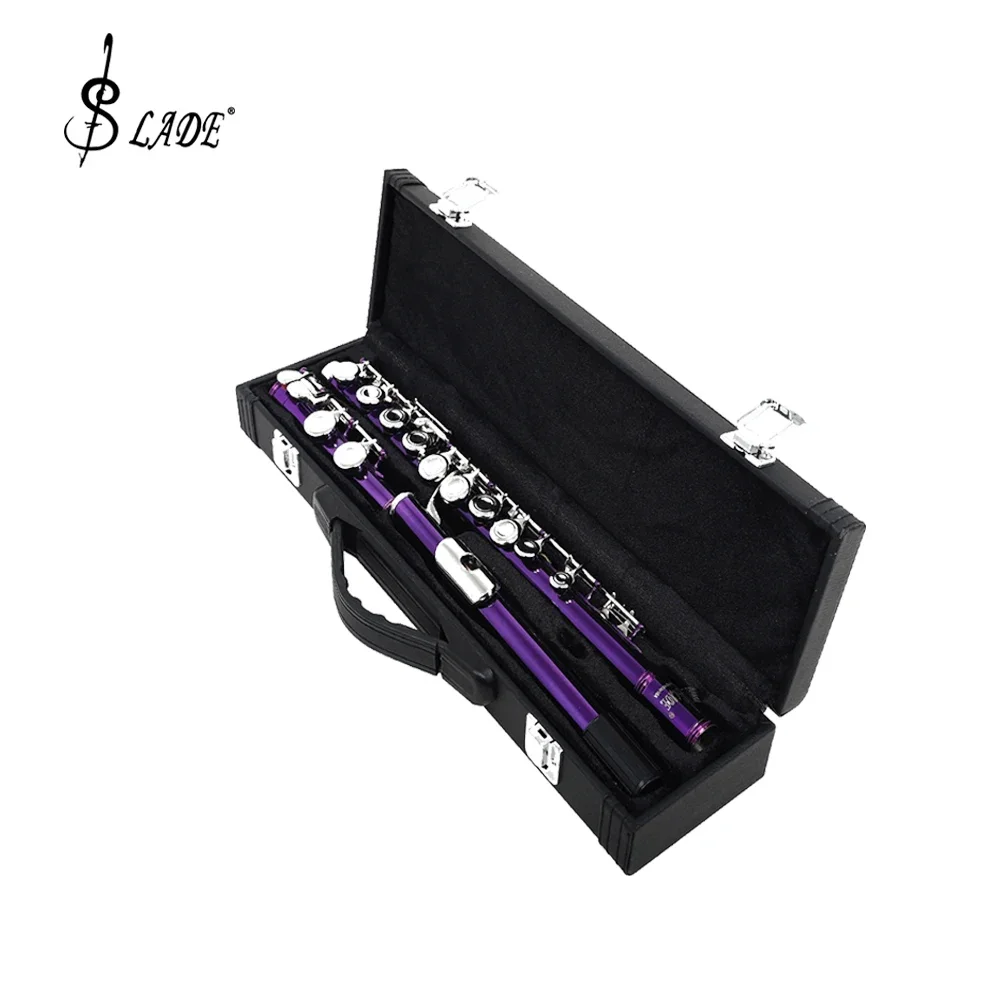 Purple 16 Holes C Key Closed Open Flute Professional Concert Flute with Box Cleaning Cloth Stick Gloves Accessories