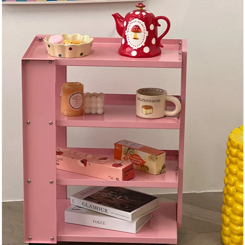 Ins Pink Multilayered Side Cabinet Living Room Mobile Storage Rack Multifunctional Sweet Table Versatile Scene Room Desk