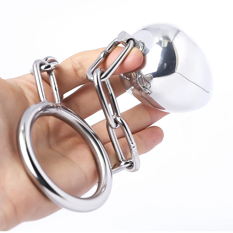 Stainless Steel Anal Plug With Cock Ring Male Penis Ring Chastity Metal With Chain Butt Plug Adult Game Anal Sex Toys For Men