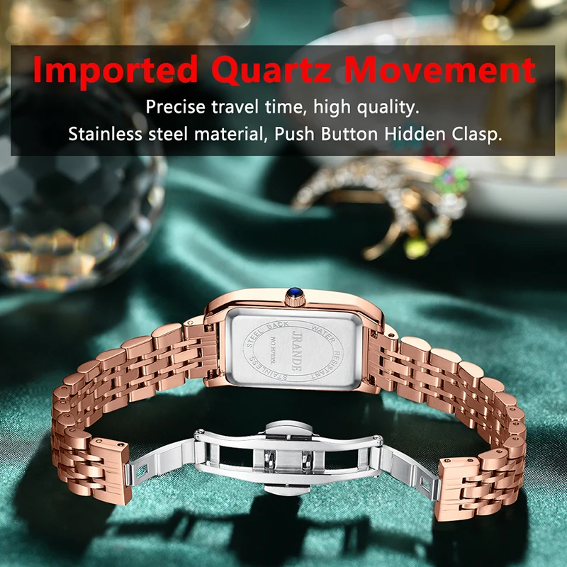 POEDAGAR Green Small Dial Ladies Watches Square Top Luxury Diamond Brand Rose Gold Steel Strap Women Watches Waterproof Bracelet