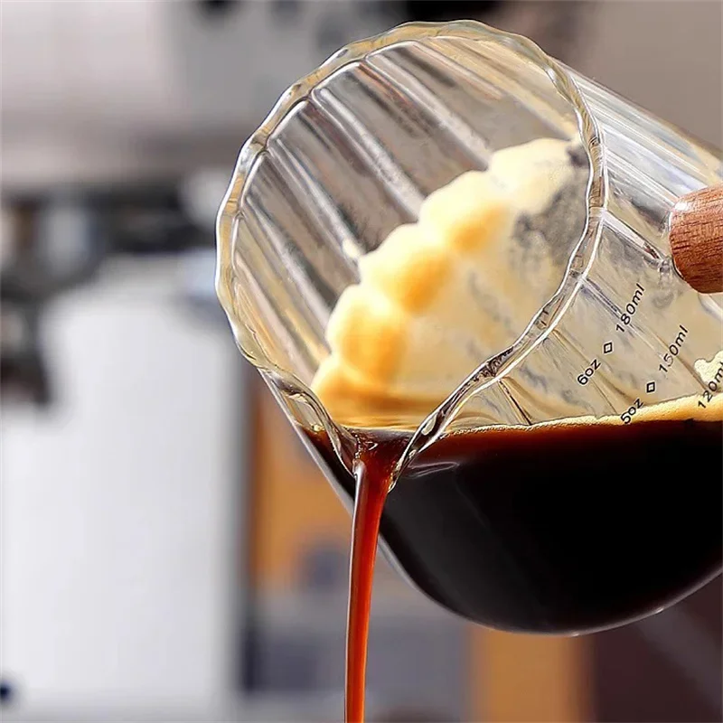 Wood Handle Glass Espresso Measuring Cup Coffee Extraction Cup High Temperature Resistance Italian Espresso Oz Cup Milk Jug