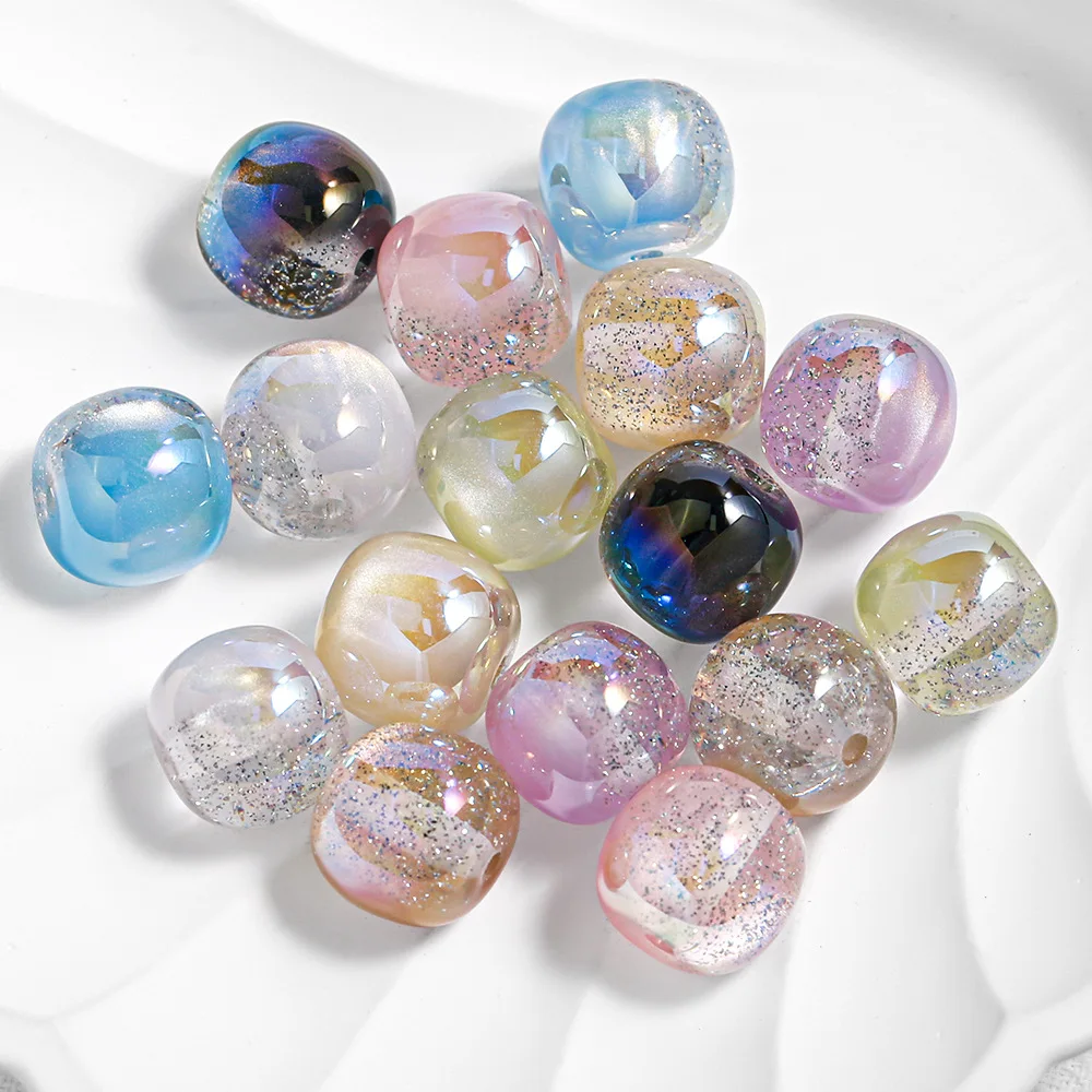 

New Double Colors Glitter Bling Barrel Geometry Resin Jewelry Beads Fit Bracelet Necklace Earring Ornament Decor 11*12mm 60pcs